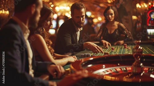 People addicted to gambling, roulette, horse racing slot machines blackjack, poker photo