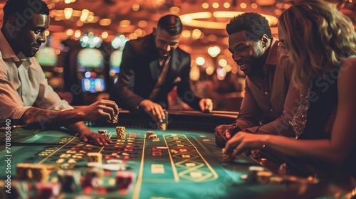 Fotografiet People addicted to gambling, roulette, horse racing slot machines blackjack, pok
