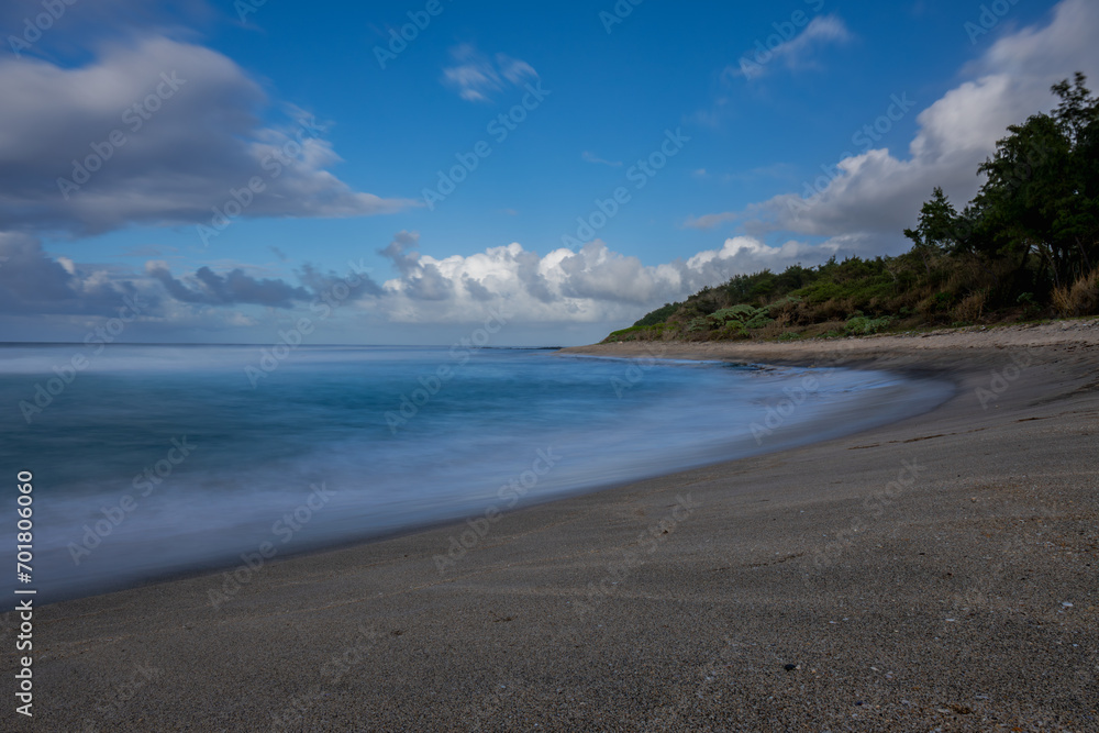 Long exposure view of Savinia beach during a morning on the south coast of Mauritius island Long exposure view of Savinia beach during a morning on the south coast of Mauritius island