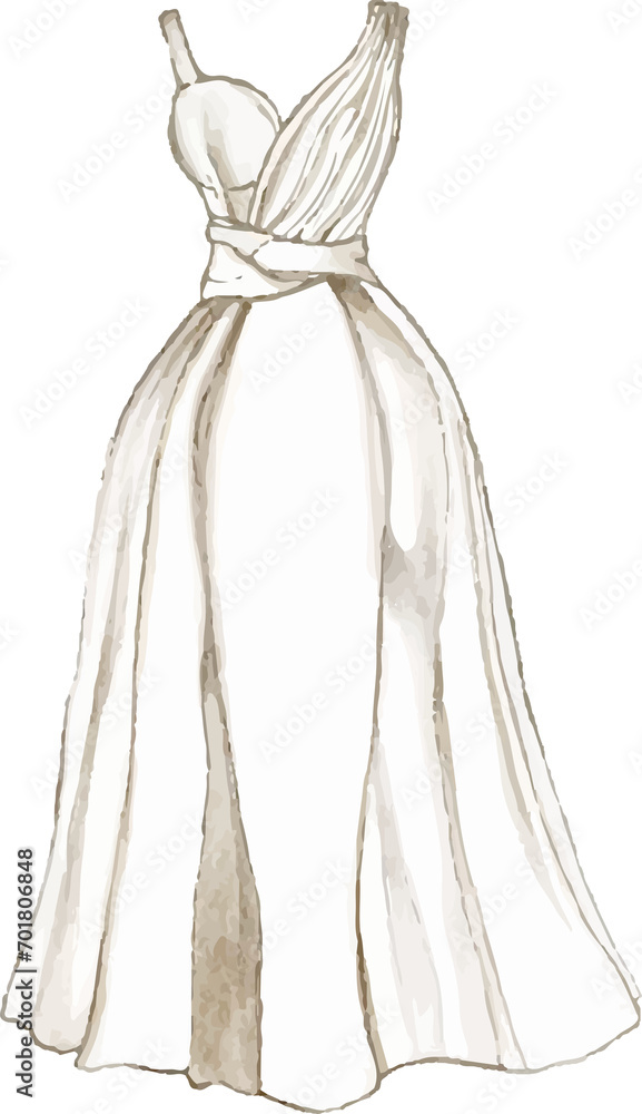 Bride white wedding dress watercolor illustration
