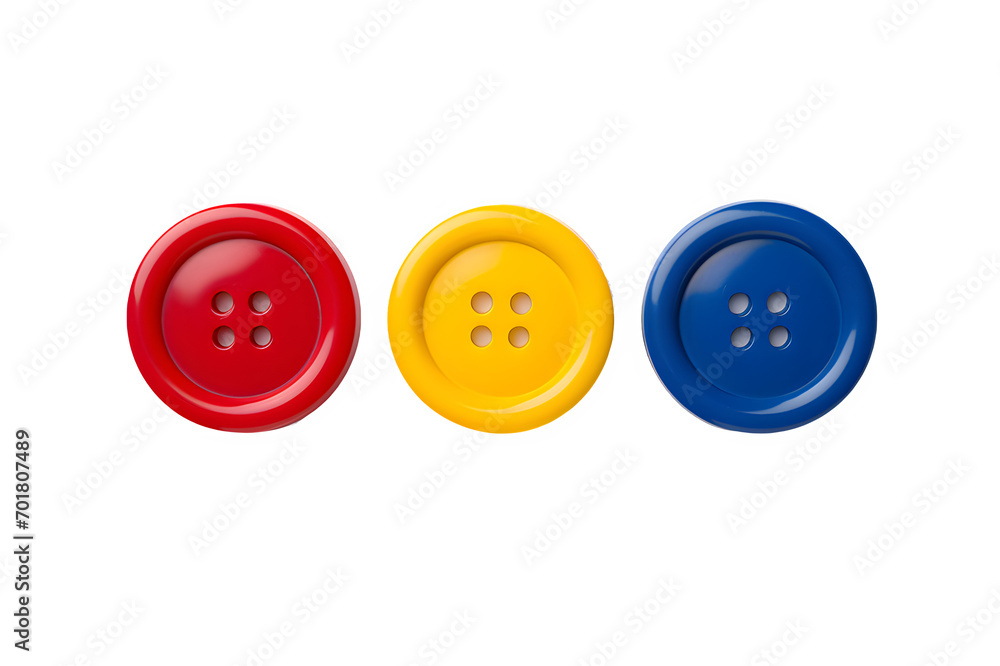 Set of Multicolored Clothing Buttons with Threads on a PNG background. 