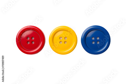 Set of Multicolored Clothing Buttons with Threads on a PNG background. 