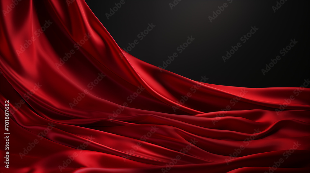 Minimal business banner with red silk fabric on black background. Copy space. Generative AI Minimal business banner with red silk fabric on black background. Copy space. Generative AI