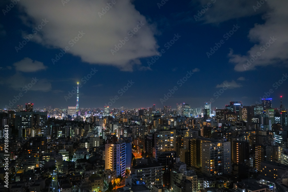 Obraz premium 東京都 文京シビックセンター展望ラウンジから見る夜の街並み 東京スカイツリー方面
