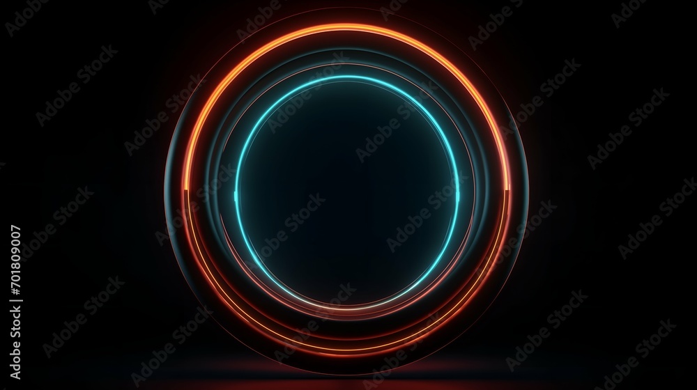 Abstract neon circle on a black background. Futuristic technology style. Abstract neon circle on a black background. Futuristic technology style.