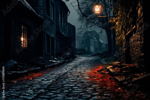 Horror scary atmosphere of medieval style village photo