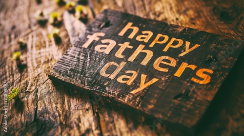 A photo of the text HAPPY FATHERS DAY written on a wooden background.