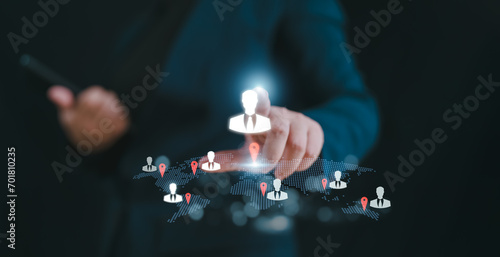 Human Resources HR management Recruitment Employment Headhunting Concept , Human Resources uses computers to search and select job applicantsThe process of selecting people to join the work of the HR.