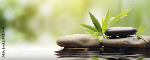 Zen bamboo leaves background,created with Generative AI tecnology.