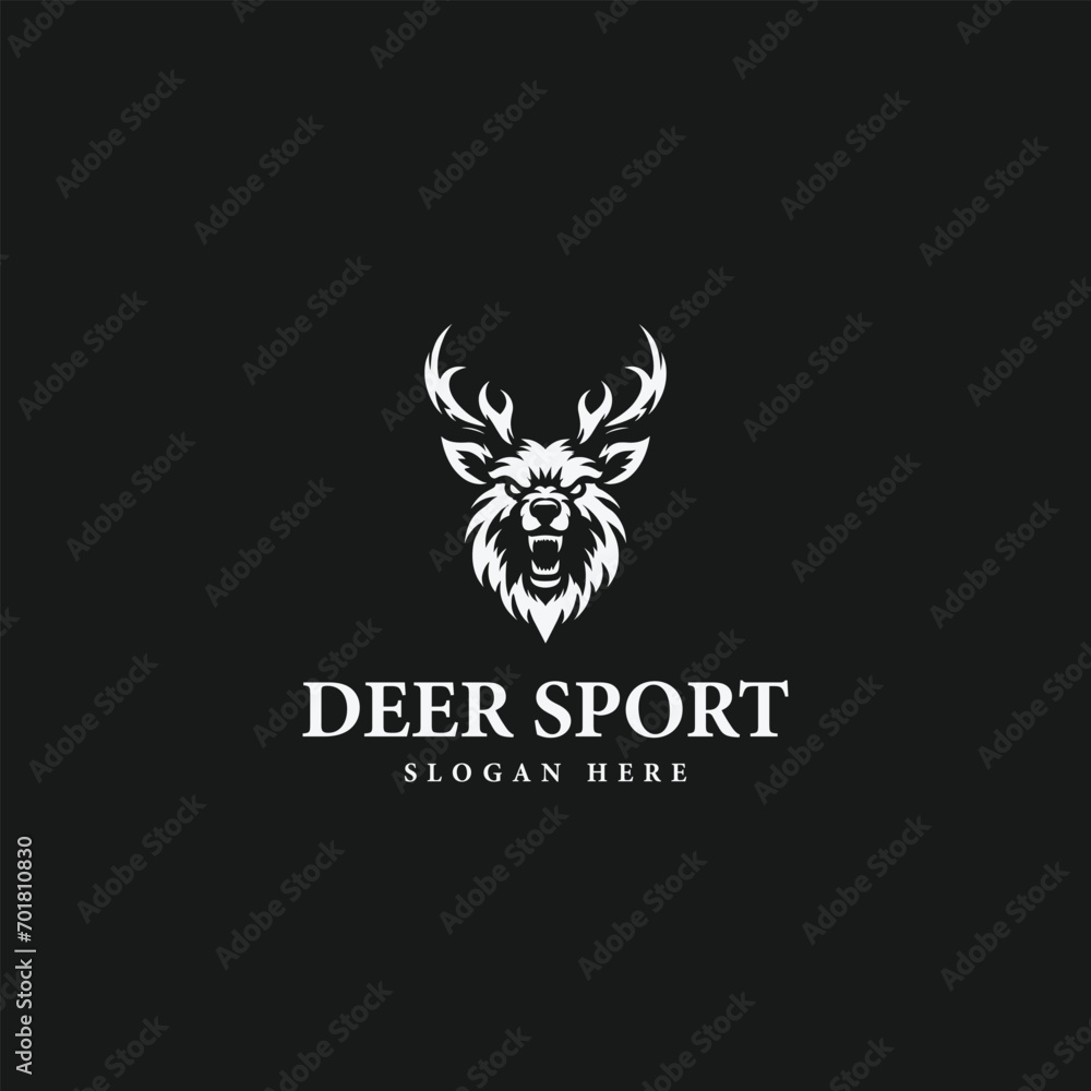 simple sport deer logo design, in monochrome style, black and white