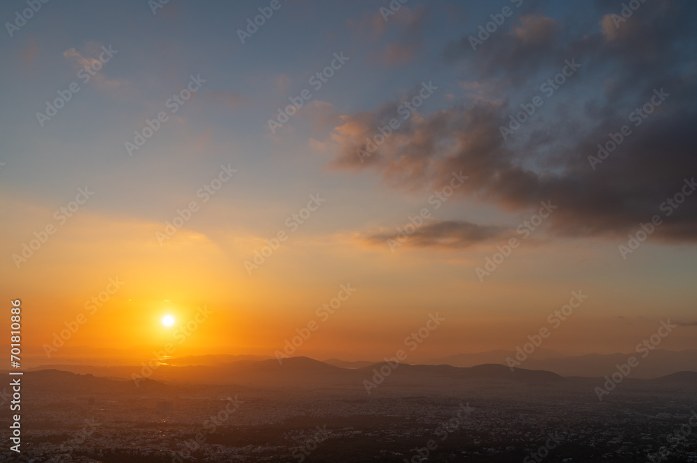 Sunset and clouds over Athens, Greece