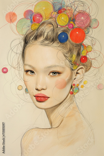 Vibrant Abstract Portrait of Young Asian Woman with Artistic Hair and Makeup