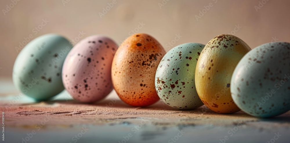 Easter eggs in a row, spring holiday background