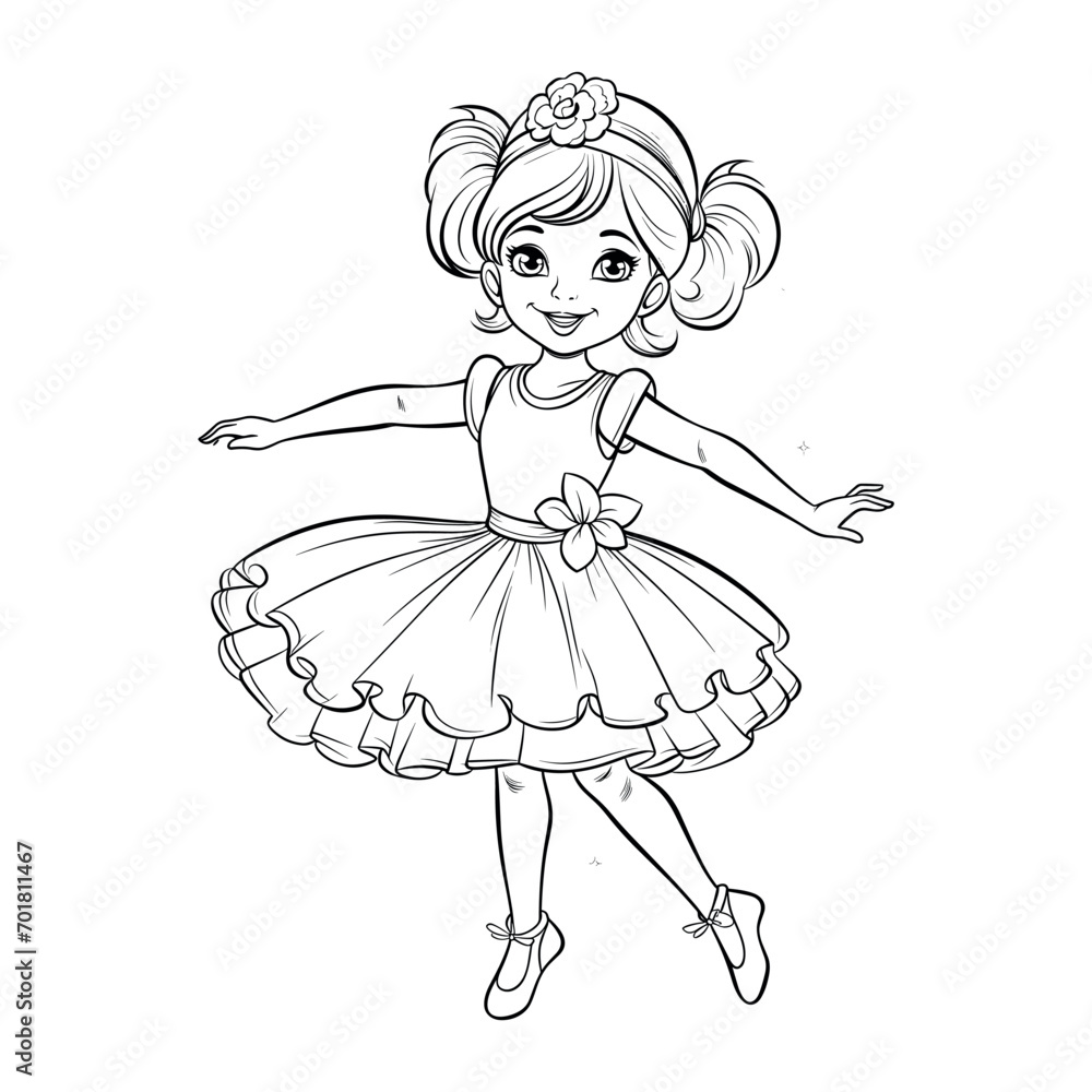 Fototapeta premium Girl dancing ballet illustration coloring page - coloring book