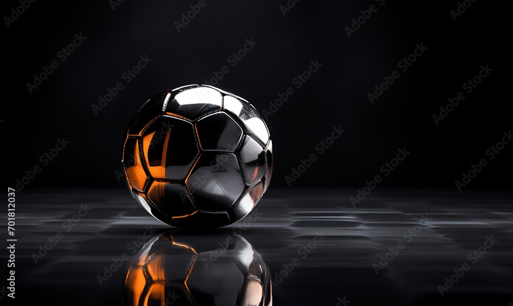 Fototapeta premium Soccer Ball on Black Background. 3D illustration. 3D CG. High Resolution.