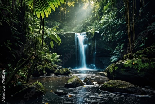 Tropical waterfall in rainforest at Doi Inthanon National Park, Thailand, AI Generated