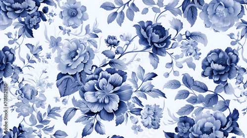 patron floral en tinta azul con fondo blanco 