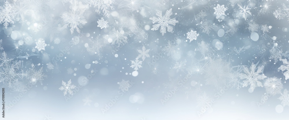 Light silver abstract Christmas background with white snowflakes