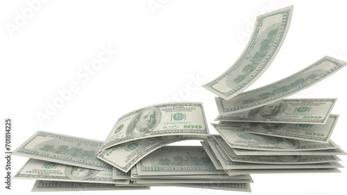 100 dollars dolars flying falling isolated - 3d rendering photo