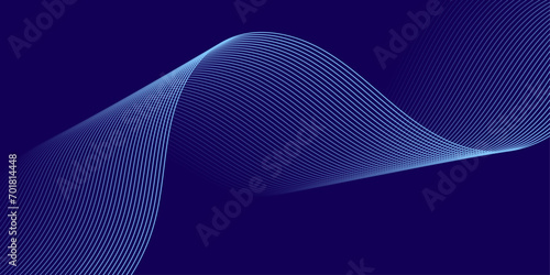 Abstract background with waves for banner. Medium banner size. Vector background with lines. Element for design isolated on dark blue. Blue color. Ocean, night, card