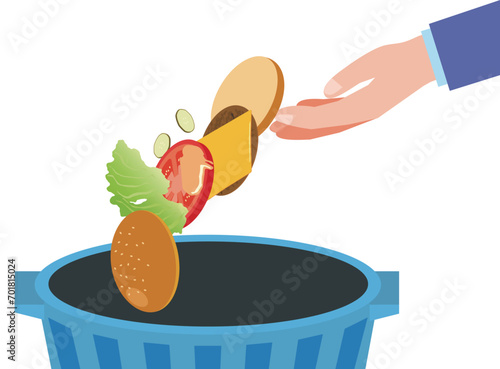 食べ物を廃棄する手のイラスト