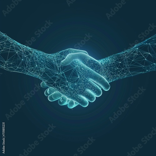 Handshake. Polygonal background. Connected lines with dots