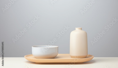 Ceramic bowl and vase on table