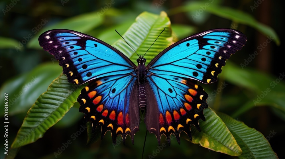 Naklejka premium Tropical butterfly macro. Generative AI