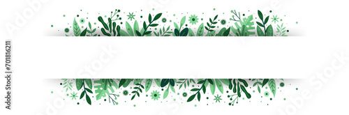 Bannière végétale - Cadre de fleurs et feuilles - Espace pour écrire un texte au milieu - Éléments décoratifs floraux modernes verts - Style cartoon - Trame végétale, encadrement floral - Déco photo