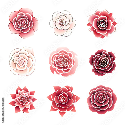 Rose ornament logo icon set. Abstract beauty Rose or mandala logo design collection,Rose Logo 