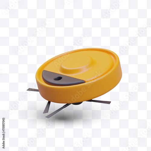 Modern automatic robot vacuum cleaner. Electronic yellow device for cleaning house with black elements concept. Vector illustration in 3d style with shadow