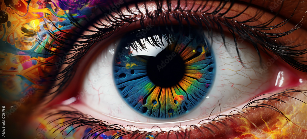 multi colored creativity in close up human eye generated by ai