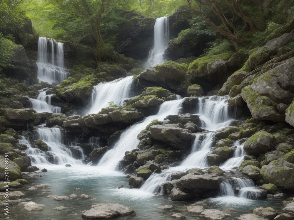 Fototapeta premium a beautiful waterfal landscape hd, hyper realistic landscape image