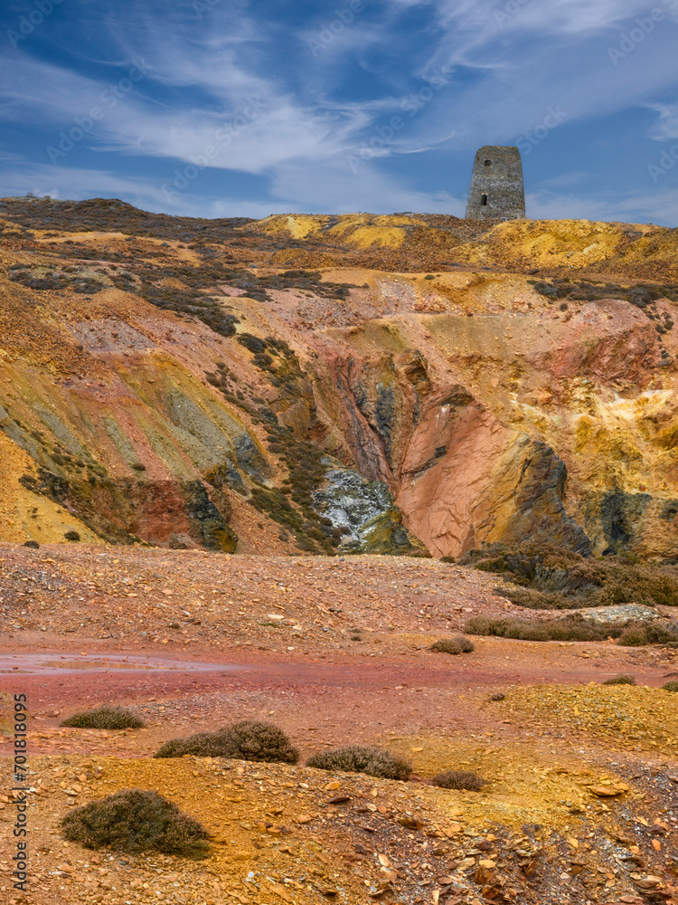 Fototapeta premium View of the water pump windmill at Parys Mountain in Anglesey