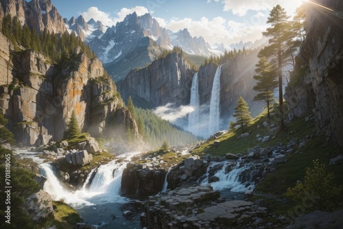 a beautiful waterfal landscape hd, hyper realistic landscape image