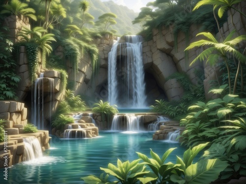 a beautiful waterfal landscape hd  hyper realistic landscape image