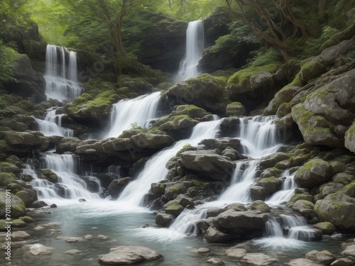 a beautiful waterfal landscape hd  hyper realistic landscape image