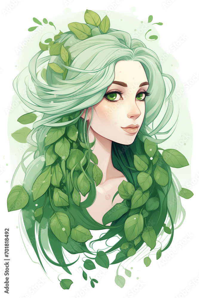 girl botanical transparent green hair
