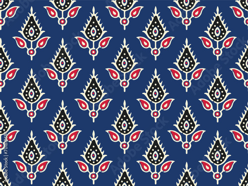 SPRIG FLORAL AJRAKH PATTERN AND BLOCK PRINT PATTERN BATIK PRINT BACKGROUND DIGITAL PRINTING TEXTILE PATTERN