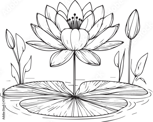 black and white water lily drawing, sketch water lily drawing, hand drawn sketch water lily drawing, lily pad water lily drawing, simple lily pad drawing, water lily home wall art