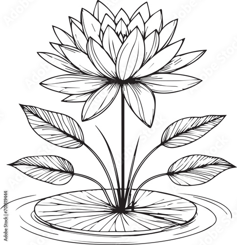 Nymphaea water lily drawings, outline water lily drawing, outline water lily flower drawing, black and white water lily drawing, sketch water lily drawing, hand drawn sketch water lily drawing