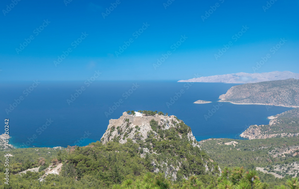 greece rhodes island lindos ruined Saint George chapel and old town greece rhodes island lindos ruined Saint George chapel and old town
