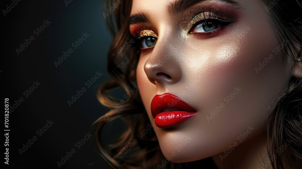 A Close Up of a Woman with Striking Red Lipstick A Close Up of a Woman with Striking Red Lipstick