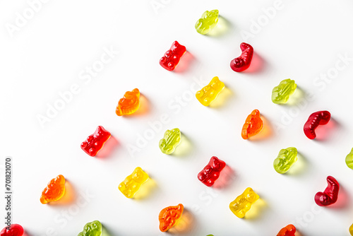 Tasty gummy jelly bears, isolated on white background photo