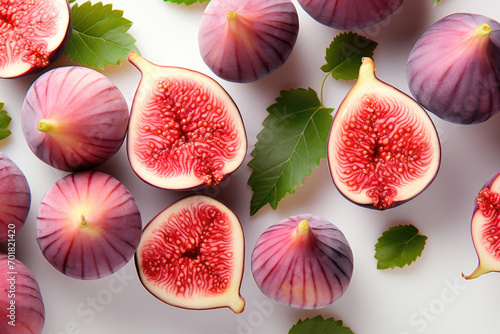 Colorful pattern of fig fruits. Flat lay, top view photo