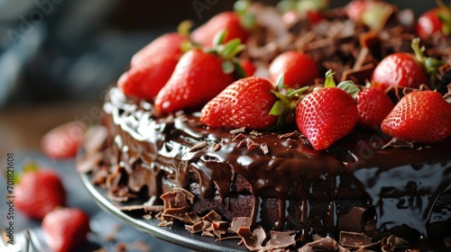 A Chocolate Cake With Strawberries on Top of It