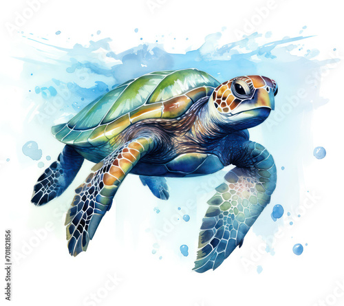 Turtle watercolor blue tropical wildlife ocean animals water reptile sea background underwater nature