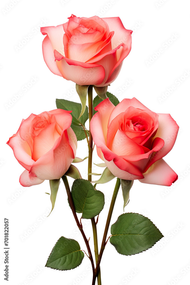 Fototapeta premium closeup macro view of A collection two, three Rose flowers isolated on white background PNG