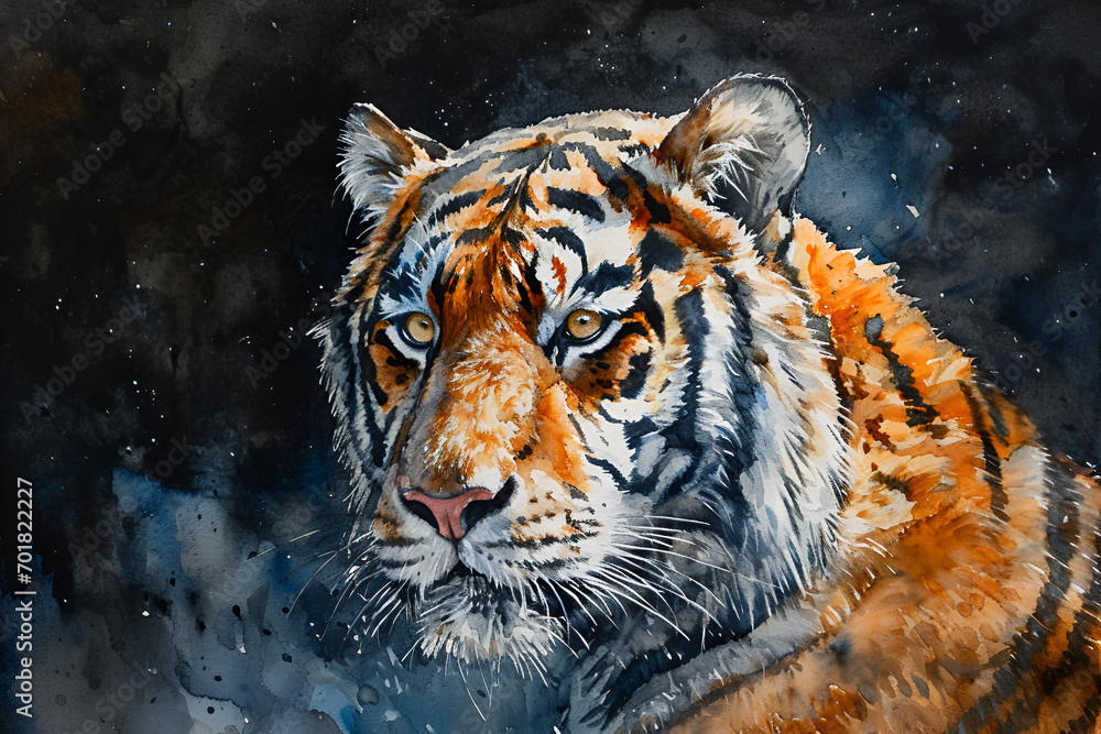 tiger portrait in watercolor 