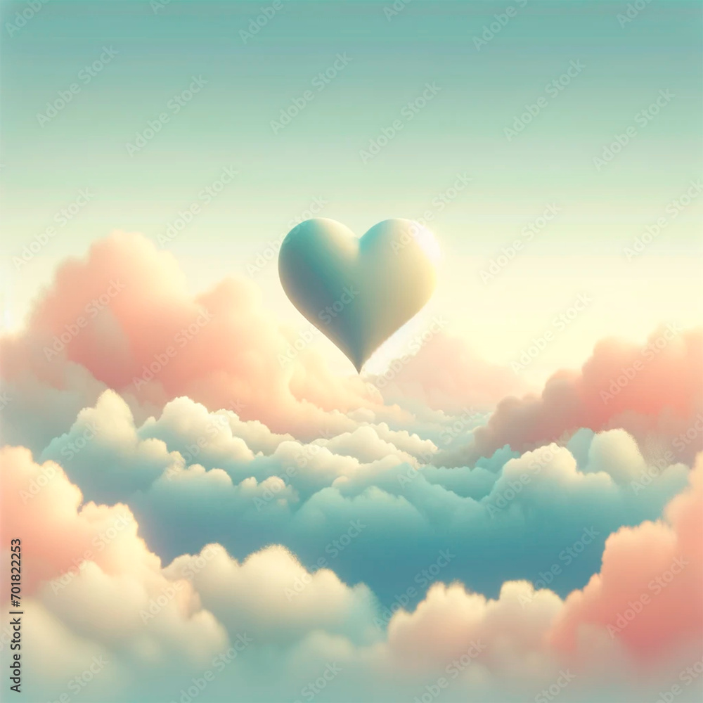 Fototapeta premium a tranquil and soft-toned illustration of a love symbol soaring into the clouds, symbolizing growth and affection. ai generated